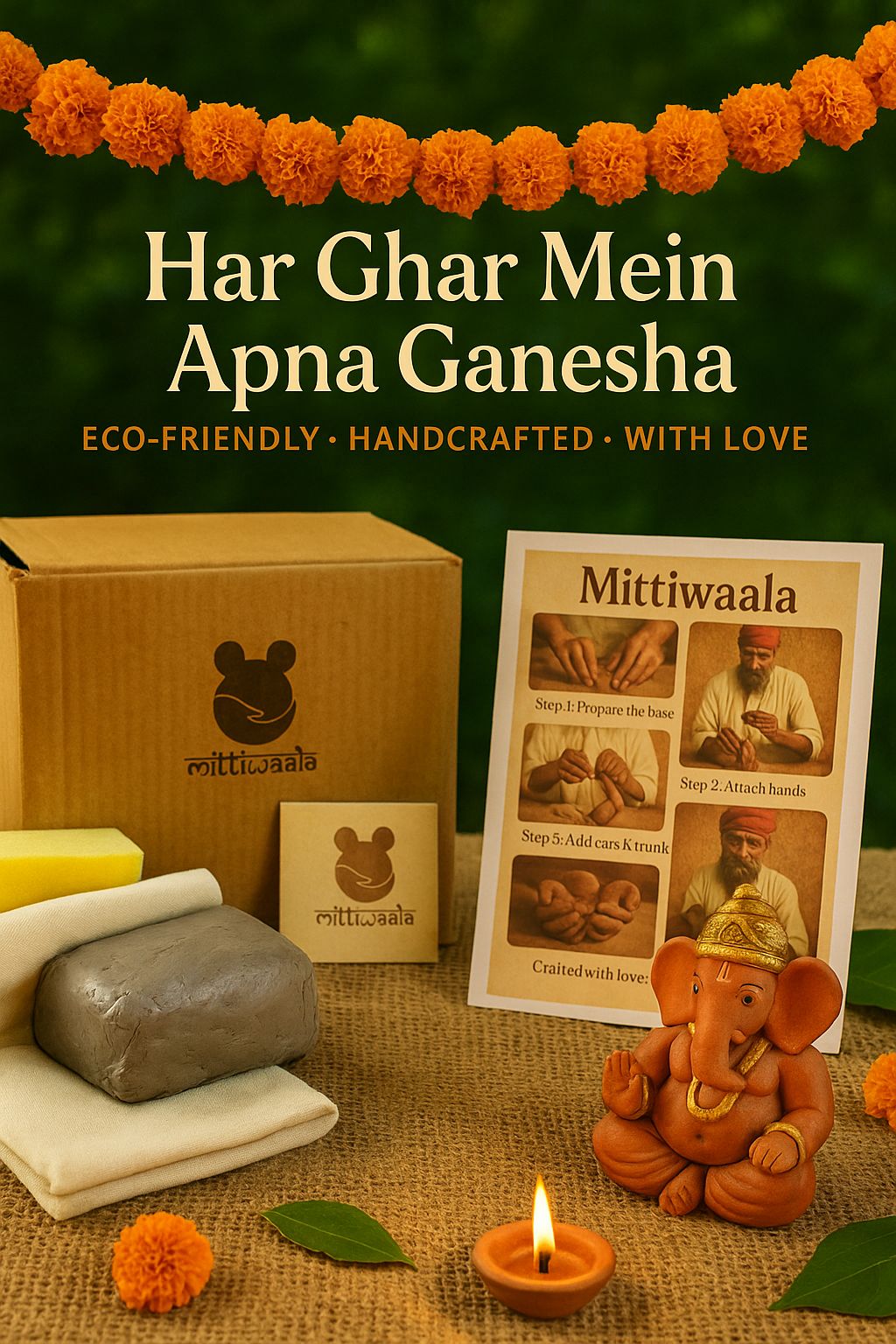 Basic Eco-Friendly Ganpati DIY Kit - Complete Home Celebration Set